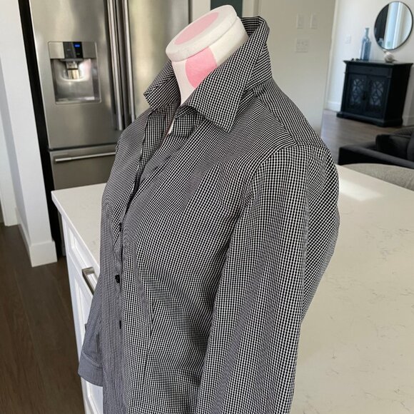 Foxcroft Lg Slv Button Down Cotton Check Wrinkle Free Shirt Blk+Wht Sz S NWOT - Picture 4 of 12